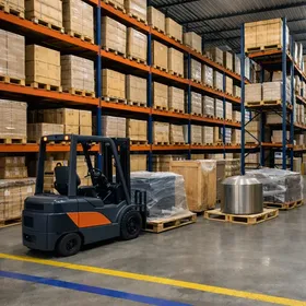 Bodega industrial con estanterías de manufactura